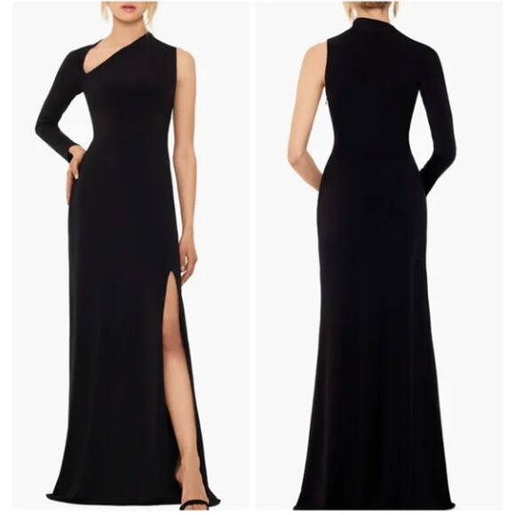 Betsy & Adam Asymmetric Single Long Sleeve Gown Size 12 New with Tags - Picture 1 of 8